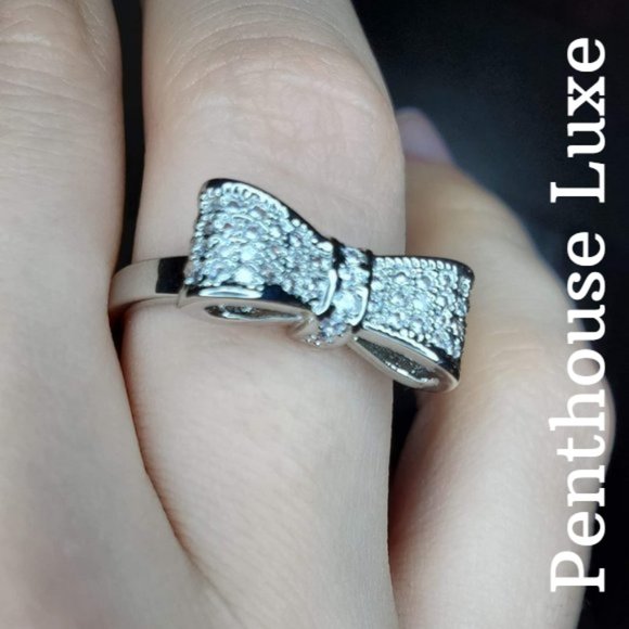Micro Paved Silver Bow Ring - Picture 4 of 5
